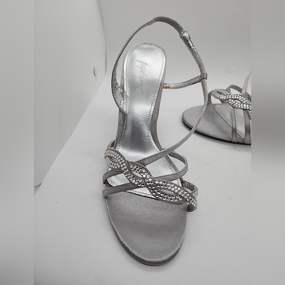 Jacqueline Ferrar Silver High Heel Shoes  Rhinestones Open Toe Size 6.5 M. New - Picture 9 of 12
